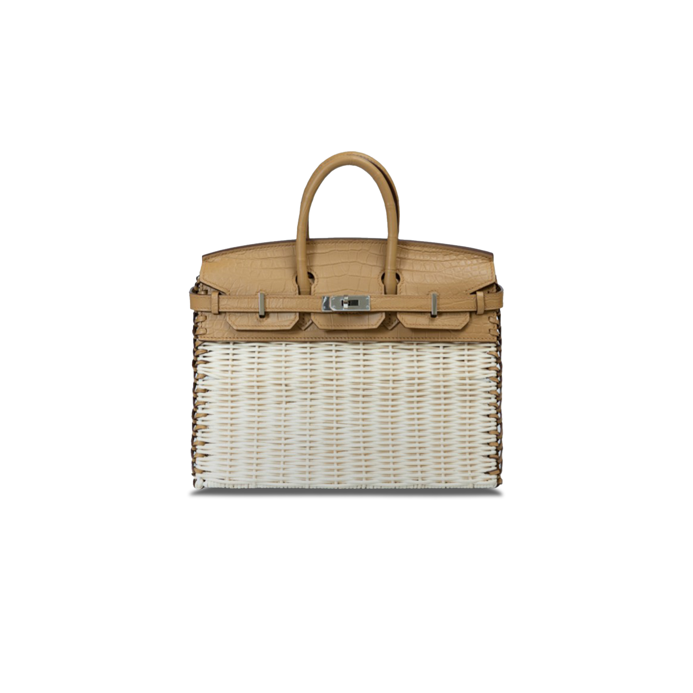 HERMÈS MASTER BIRKIN 25 PICNIC BAG SESAME CROCODILE LEATHER AND WOVEN WICKER BAG H082668CK05 (25*20*13cm)